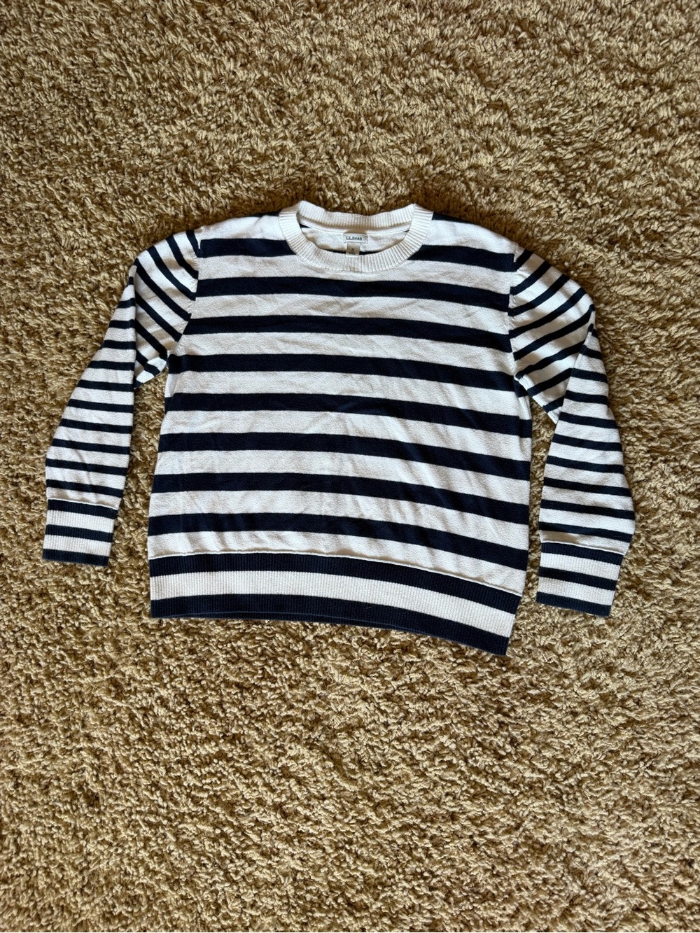 L.L.Bean Navy & White Striped Cotton Cashmere Sweater Size M